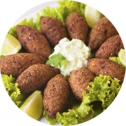 Árabes: Porção Mini Kibe Tradicional - 1 Porção (Ingredientes: Carne, Creme de Alho, Kibe, Limão)