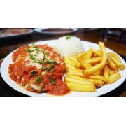Refeições: Parmegiana de Filé Mignon Cód-6963 - Especial (Ingredientes: Marmita de Filé Mignon a milanesa coberto com queijo mussarela e molho de tomate, acompanhado de arroz branco e batatas fritas)