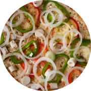 Tradicionais: Vegetariana - Pizza Família (Ingredientes: Cebola, Molho, Mussarela, Orégano, Palmito, Pimentão, Tomate)