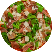 Nostra Itália: 063.Bongio Vanni Especial - Pizza Brotinho (Ingredientes: Calabresa Fatiada, Coberta C/ Cebola, Rúcula, Tomate Seco)