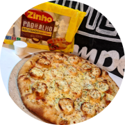 Pão de Alho: 93-Pizza de Pão de Alho - Pizza Pequena Brotinho (Ingredientes: Azeitonas, Molho de Alho Caseiro, Molho de Tomate, Mussarela, Orégano, Pão de Alho)