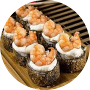Hot Rolls: Hot Roll Salmão Camarão 10und. - Salmão, Camarão, Cream Cheese, Gergelim, Cebolinha e Molho Tarê