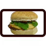 Lanches: 041-Hambúrguer Trip - Lanche Tradicional (Ingredientes: Fritas, Hambúrguer, Linguiça Colonial, Maionese Comilão, Molho Chimichurri, Pão de Mac, Queijo Provolone, Rúcula, Tomate)