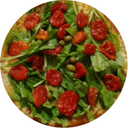 Salgadas: 68-Rúcula - Pizza Grande (Ingredientes: Molho de Tomate em Baixo, Mussarela, Oregano, Rúcula, Tomate Seco)