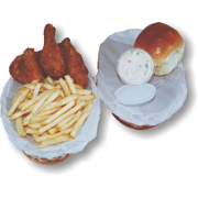Cestas: Cesta Nº1 (1 a 2 Pessoas) - Cesta Nº1 (Ingredientes: 3 Pedaços de Frango Frito C/ ½ Porção à Escolha ( Fritas, Polenta ou Mandioca), ou Meio a Meio + 01 Saladinha (Batata ou Repolho) + 01 Pão Especial)