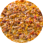 Salgadas: Milho e Bacon - Pizza Grande (Ingredientes: Bacon, Milho, Molho, Mussarela, Orégano)