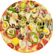 Salgadas: Portuguesa - Pizza Grande (Ingredientes: Azeitona Preta, Cebola, Molho, Mussarela, Orégano, Ovo, Pimentão, Presunto)