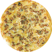 Salgadas: Frango com bacon - Pizza Grande (Ingredientes: Bacon, Frango Desfiado, Molho, Mussarela, Orégano)