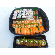 Combinados: Combinado 100 Peças (Não fazemos alteraçoes) - 10Hossomaki salmão + 10 Hossomaki kani + 15 Hossomaki pepino + 20 Uramaki Filadélfia +10 Uramaki skin+ 10 Joe de pepino com salmão + 10 Niguiri salmão + 5 Niguiri skin + 10 hot roll
