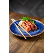 Sashimis (6 un): Sashimi Salmão Maçaricado - Salmão Maçaricado C/ Molho de Ostra