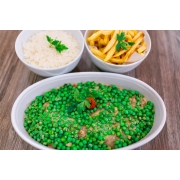 Pratos: Bife C/ Ervilha na Manteiga - Prato Inteiro / Indicado de 2 à 3 pessoas (Ingredientes: Arroz, Bife, Fritas)