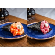 Promoções: Dupla de Temakis Salmão - Atum - Super Promoção Dupla deTemakis (Um Salmão Filadélfia e outro Atum Filadélfia)