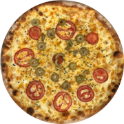 Tradizionale: 05- Mussarela - Pizza Grande (Ingredientes: Azeitona, Molho de Tomate, Mussarela, Orégano, Rodelas Fresquinhas de Tomate)