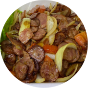 Porções Grelhadas: Calabresa - Porção Inteira (Ingredientes: calabresa, Cebola, Tomate)