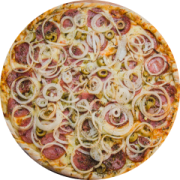Tradicionais: Toscana - Pizza Grande (Ingredientes: Azeitonas Verdes, Calabresa, Cebola, Molho de tomate, Mussarela, Orégano)