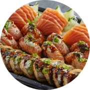 Combinados: Combinado Sushi Arte - Combo (Ingredientes: 39 peças - 10 Unidades Niguiri Maçaricado, 14 Unidades de Hot Roll, 15 Fatias de sashimi, Cebolinha, Cream Cheese, Gergelim, Tarê)