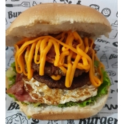 Hamburguer Caseiro: 24 - Burguer Caseiro Cheddar - Lanches (Ingredientes: 2 Hambúrguer Caseiro, Alface, Bacon, Cheddar, Pão Redondo, Presunto, Queijo, Tomate)