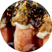 Porção: Joy Shimeji Maçaricado 12 Unidades - Porções (Ingredientes: Cebolinha, Cream Cheese, Gergelim, Tarê)