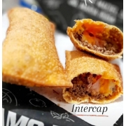 Pastéis Especiais: Pastel Intercap De Carne - Pasteis (Ingredientes: Carne moída temperada, Bacon, Mussarela, Cheddar, Milho)