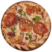 Premium: À Moda da Casa (não pode ser dividida) - Pizza Pequena (Ingredientes: Calabresa, Dupla camada de mussarela, Ervilha, Milho, Orégano, Pimentão, Presunto, Tomate)