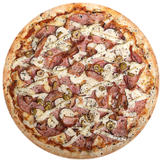 Especiais: Super - Pizza Pequena (Ingredientes: Azeitona Verde, Bacon, Catupiry, Lombinho, Mussarela, Orégano, Palmito)