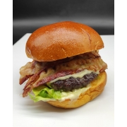 HAMBURGUER ARTESANAL: X-BACON - HAMBURGUER ARTESANAL (Ingredientes: ALFACE, BACON CUBOS, CARNE ARTESANAL 150g, MOLHO ESPECIAL, MUSSARELA, TOMATE)