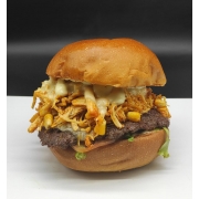 HAMBURGUER ARTESANAL: X-FRANGO - HAMBURGUER ARTESANAL (Ingredientes: ALFACE, CARNE ARTESANAL 150g, CREAM CHEESE, FRANGO DESFIADO, MILHO, MOLHO ESPECIAL, MUSSARELA, TOMATE)
