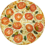 QUEIJOS: 07 - Marguerita Especial - Pizza Grande (Ingredientes: Azeitonas, Manjericão Fresco, Molho, Mussarela, Orégano, Parmesão, Tomate)