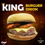 Hambúrguers: King Burguer Onion - Hambúrguer (Ingredientes: Anéis de Cebola Empanado, Hambúrguer Angus 180gr defumado, Molho Barbecue, Pão Australiano, Queijo Prato Polenghi)