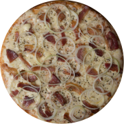 Tradicionais: Bacon - Pizza Família (Ingredientes: Bacon, Cebola, Molho, Mussarela, Orégano)