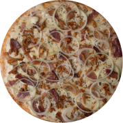 Tradicionais: Bacon com Alho - Pizza Família (Ingredientes: Alho, Bacon, Molho, Mussarela, Orégano)