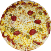 Salgadas: 56-Pepperoni I - Pizza Grande (Ingredientes: azeitona fatiada, Molho de Tomate em Baixo, Mussarela, Oregano, Pepperoni)