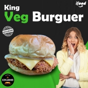 Vegetarianos do Rancho: King Veg Burguer - Vegetarianos do Rancho (Ingredientes: Bland de Grão de Bico, Maionese Defumada da Casa, Pão Brioche, Queijo Prato)