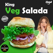 Vegetarianos do Rancho: King Veg Salada - Vegetarianos do Rancho (Ingredientes: Alface, Bland de Grão de Bico, Cebola Roxa, Maionese da Casa, Pão de Brioche, Queijo Prato, Tomate)