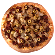 Premium: Fatiro - Pizza Pequena (Ingredientes: Azeitona Verde, Calabresa Frita, Cebola Refogada, Mussarela, Orégano)
