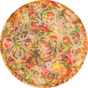 Tradicionais: Portuguesa - Pizza Grande (Ingredientes: Azeitonas Verdes, Cebola, Molho de tomate, Mussarela, Orégano, Ovo, Pimentão, Presunto, Tomate Picado)
