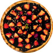 Doces: Chocolate Preto c/ Morango - Pizza Grande (Ingredientes: Chocolate Preto, Morangos)