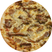 Tradicionais: Lombo Catupiry - Pizza Grande (Ingredientes: Catupiry, Lombo de Porco, Molho de tomate, Mussarela, Orégano)
