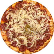Tradizionale: 02- Calabresa - Pizza Grande (Ingredientes: Azeitona, Calabresa, Cebola, Molho de Tomate, Orégano)