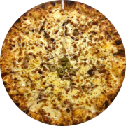Especiale: 08- Bacon - Pizza Grande (Ingredientes: Azeitona, Bacon, Molho de Tomate, Mussarela, Orégano)