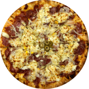Especiale: 09- Baiana - Pizza Grande (Ingredientes: Azeitona, Calabresa, Cebola, Molho de Tomate, Mussarela, Orégano, Ovos, Pimenta)