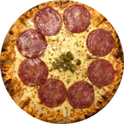 Premiale: 20- Salame - Pizza Grande (Ingredientes: Azeitona, Molho de Tomate, Mussarela, Orégano, Rodelas de Salame Defumado)