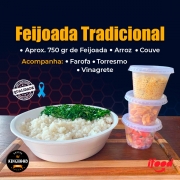 Feijoada Marmita Tradicional: Feijoada - Marmita Tradicional - Aproximadamente 750gr - Marmita Tradicional - Acompanha Arroz, Feijoada, Torresmo, Couve, Farofa e Vinagrete.
