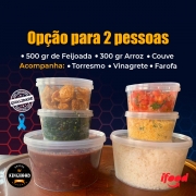 Porção Separada Para 2 Pessoas: Feijoada - Porção Separada 2 Pessoas - 500gr Feijoada - 300gr Arroz - Porção Separada Para 2 Pessoas - Acompanha Arroz, Feijoada, Torresmo, Couve, Farofa e Vinagrete.