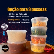 Porção Separada para 3 Pessoas: Feijoada - Porção separada 3 Pessoas - 800gr Feijoada - 500gr Arroz - Porção Separada Para 3 Pessoas - Acompanha Arroz, Feijoada, Torresmo, Couve, Farofa e Vinagrete.