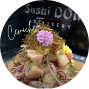 Entradas: Ceviche de Peixe Branco (200gr) - Cubos de Peixe Branco, marinado no Limão com tomatinhos, cebola fininha, cebolinha e Especiarias.