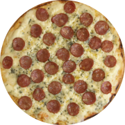 Premium: 5 Queijos c/ Calabresa - Pizza Broto (Ingredientes: Calabresa, Catupiry, Gorgonzola, Molho, Mussarela, Orégano, Parmesão, Provolone)
