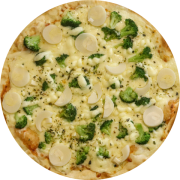 Especiais: Brócolis c/ Palmito e Catupiry - Pizza Broto (Ingredientes: Brócolis, Catupiry, Molho, Mussarela, Palmito)