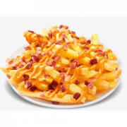 Batata frita: Super Fritas grande com cheddar e bacon (300 g). - Acompanhamento: molho especial.