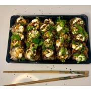 Hot Rolls: HOT ROLL 25 UND - Alga,arroz ,salmão,cream cheese,cebolinha molho tarê.
